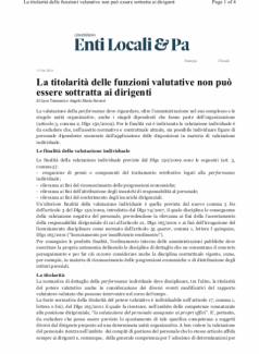 La titolarità delle funzioni valutative non può essere sottratta ai dirigenti