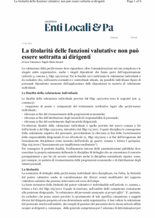 La titolarità delle funzioni valutative non può essere sottratta ai dirigenti