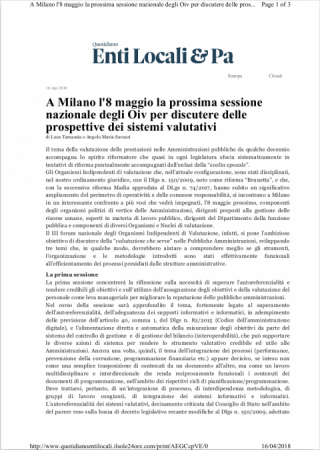 A Milano l'8 maggio la prossima sessione nazionale degli Oiv per discutere delle prospettive dei sistemi valutativi