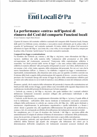 La performance «entra» nell'ipotesi di rinnovo del Ccnl del comparto Funzioni locali