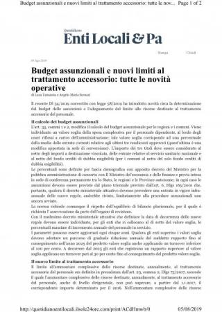 Budget assunzionali e nuovi limiti al trattamento accessorio: tutte le novità operative