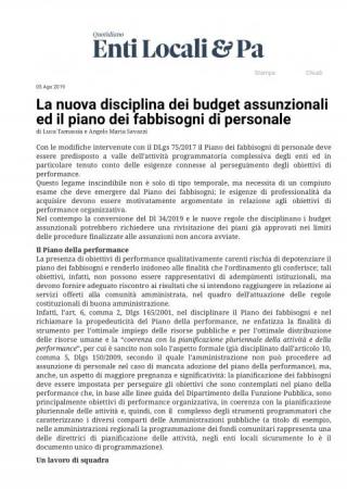 La nuova disciplina dei budget assunzionali ed il piano dei fabbisogni di personale